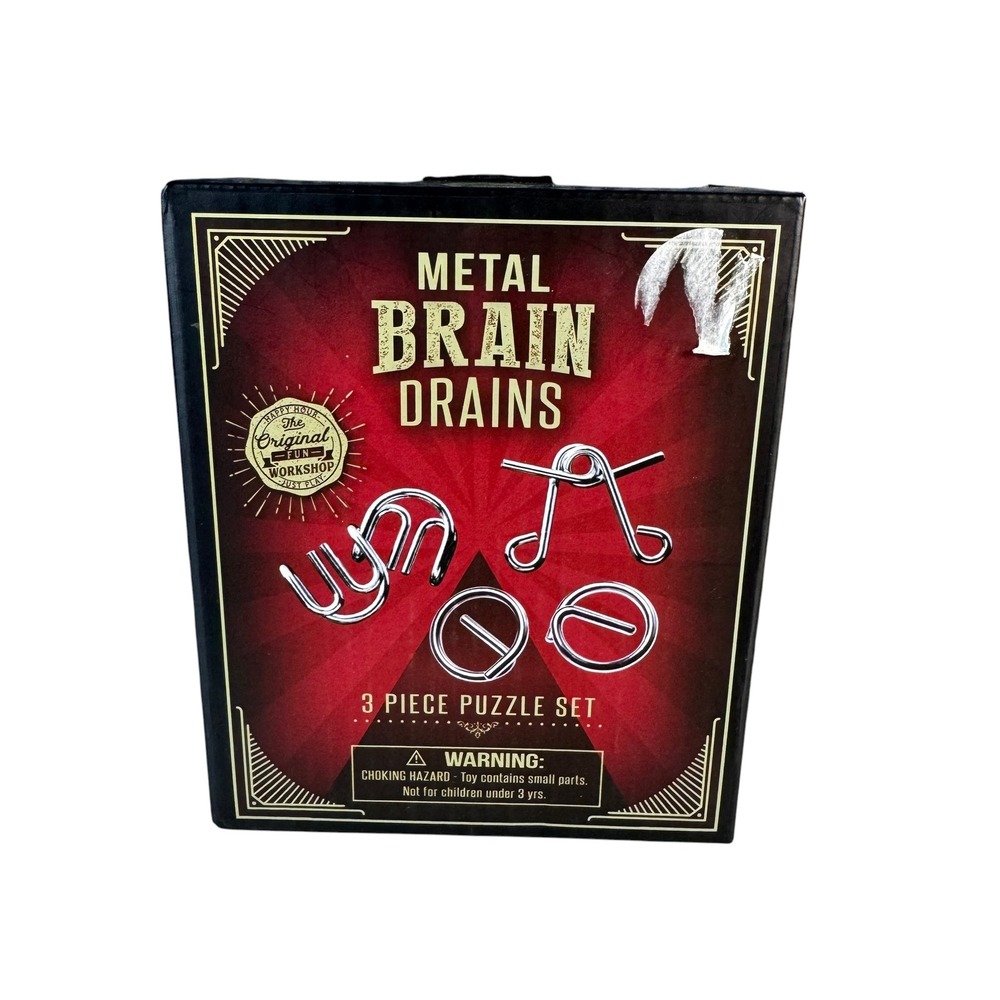 The Original Fun Workshop Metal Brain Drains 3 Piece Puzzle Set Silver Easy I72Q